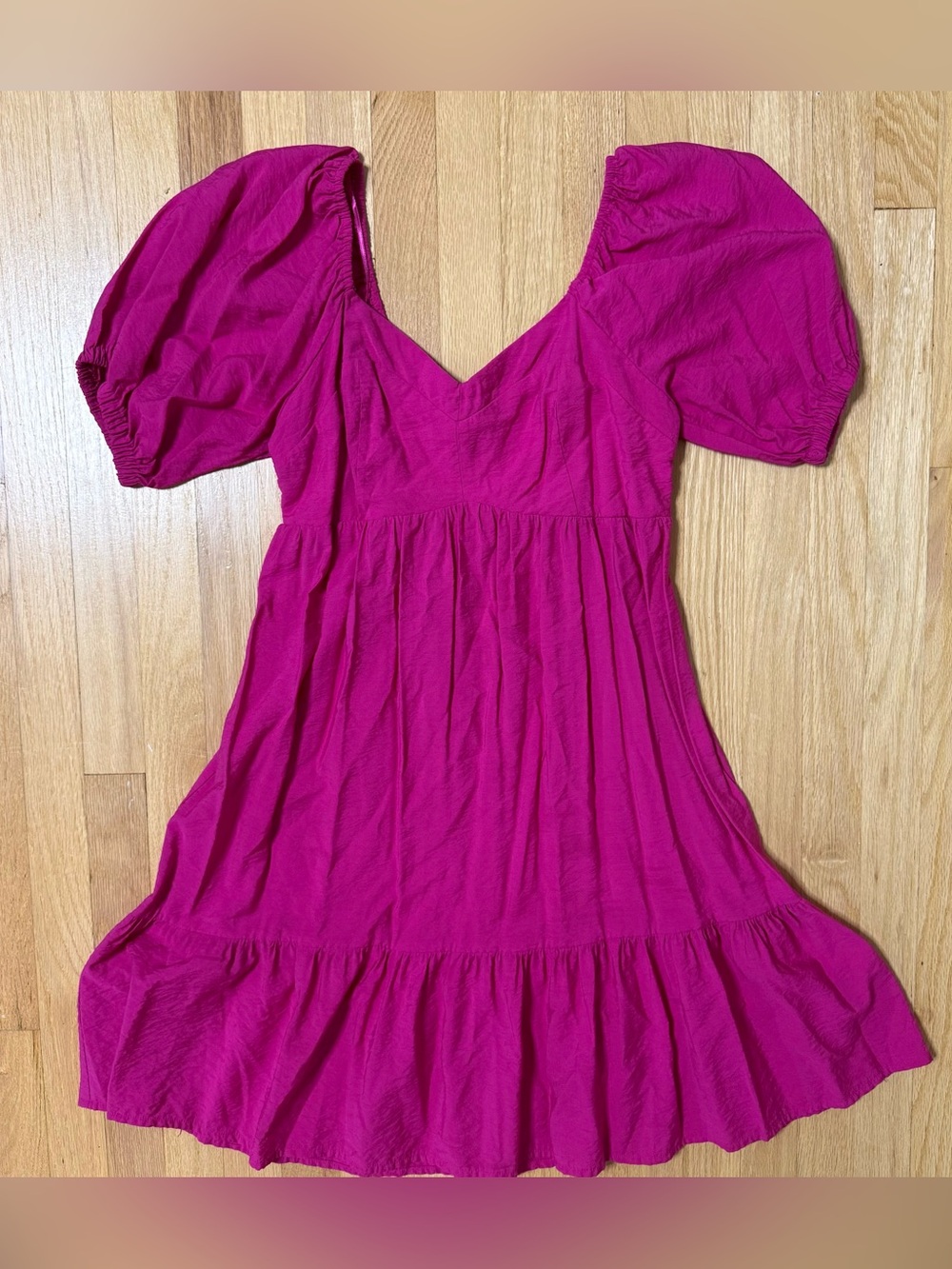 Nine West Womens Magenta Pink Puff Sleeve Smocked Back Ruffle Mini Dress Small